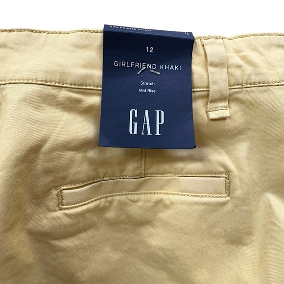 NWT | GAP GIRLFRIEND KHAKI MID RISE STRETCH SOFT BUTTER YELLOW | SIZE: 12 - Picture 2 of 11